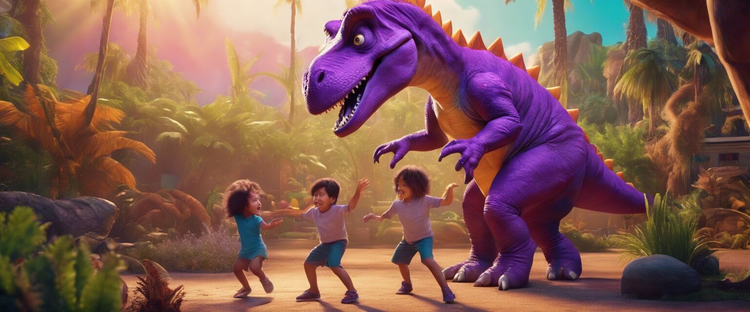 Barney and children dancing